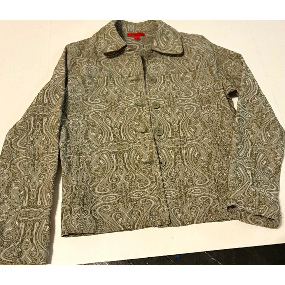 Joni B. Women's Green/Beige Paisley Zip Front Collared Short Jacket Size S